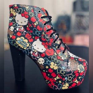 Hello Kitty x Jeffrey Campbell Litas Leather Platform heeled booties size 10